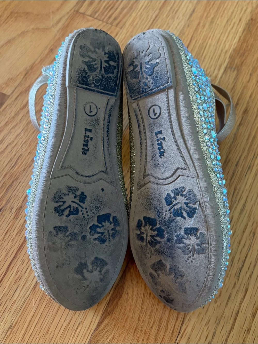 Sparkling Iridescent Rhinestone Ballet Flats with Ankle Strap